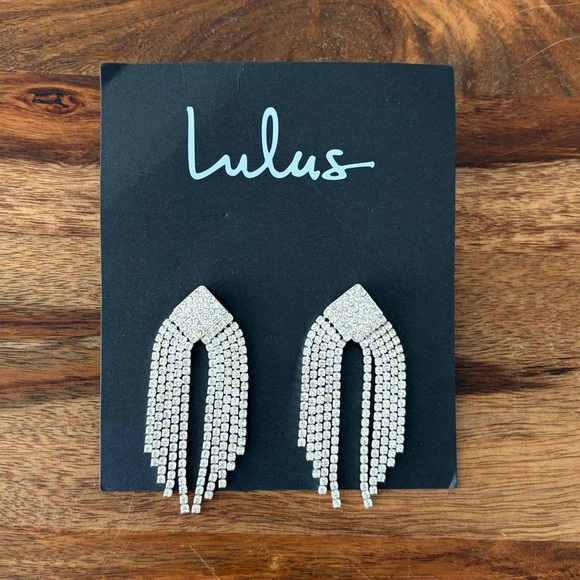 Lulus Afterparty Silver Rhinestone Fringe Earrings - Picture 3 of 4